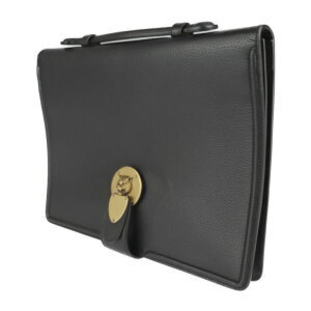 Gucci Cat leather black handbag Clutch Head Bag Business